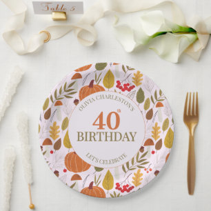 Autumn fall floral classic pink leaves pumpkins paper plates