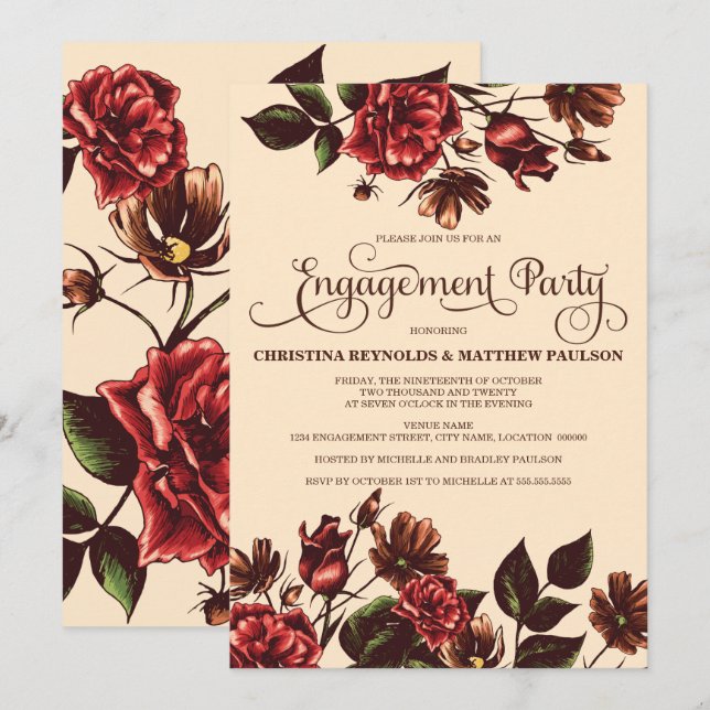 Autumn Fall Floral Engagement Party Invitation (Front/Back)
