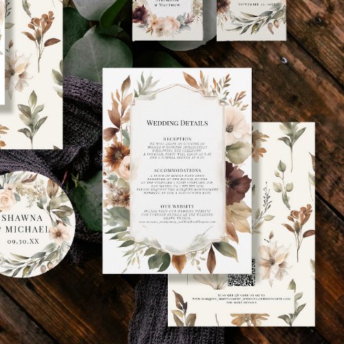 Autumn Fall Floral Foliage Muted Wedding Details Invitation
