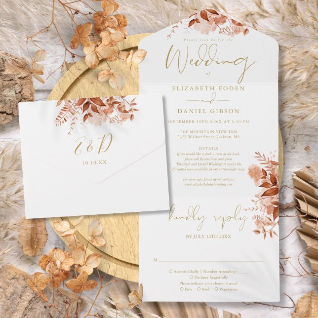 Autumn Fall Floral Gold Details RSVP Wedding All In One Invitation (Autumn Fall Floral Gold Details RSVP Wedding All In One Invitation)