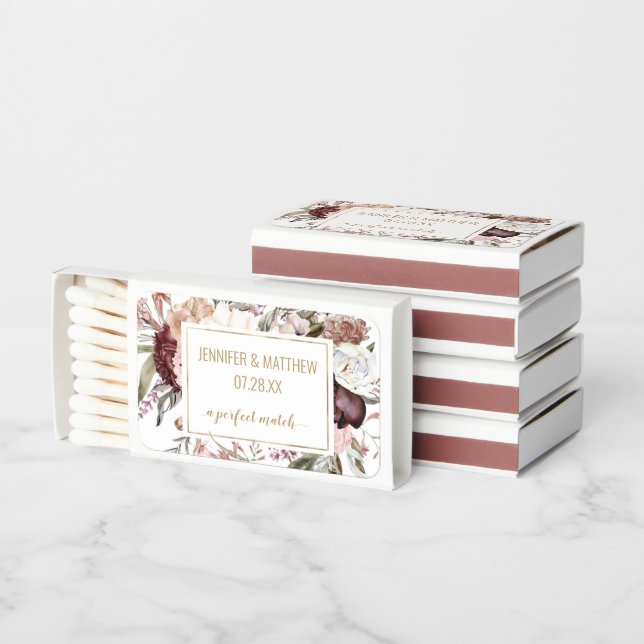 Autumn Fall Floral Gold Frame Wedding Favor Matchboxes (Stacked)