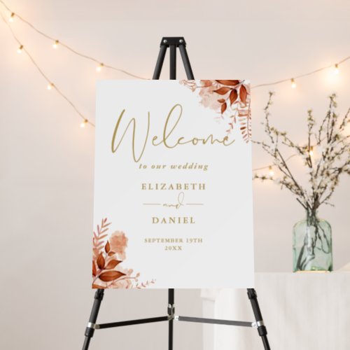 Autumn Fall Floral Gold Wedding Welcome Sign