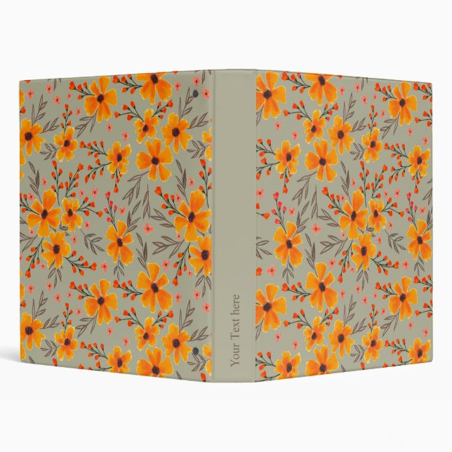 Autumn Fall Floral Pattern Sage Green  3 Ring Binder (Background)