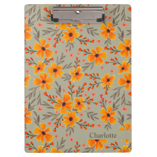 Autumn Fall Floral Pattern Sage Green Clipboard