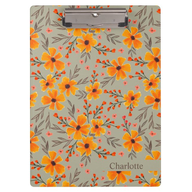 Autumn Fall Floral Pattern Sage Green  Clipboard (Front)