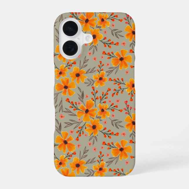 Autumn Fall Floral Pattern Sage Green  Iphone Case (Back)