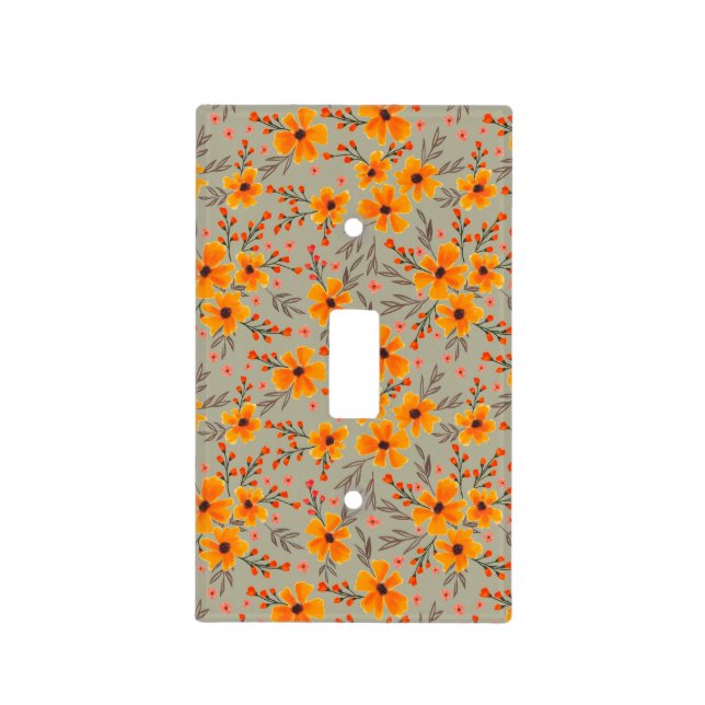 Autumn Fall Floral Pattern Sage Green  Light Switch Cover (Front)