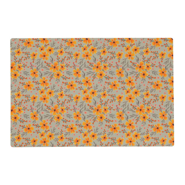 Autumn Fall Floral Pattern Sage Green  Placemat (Front)