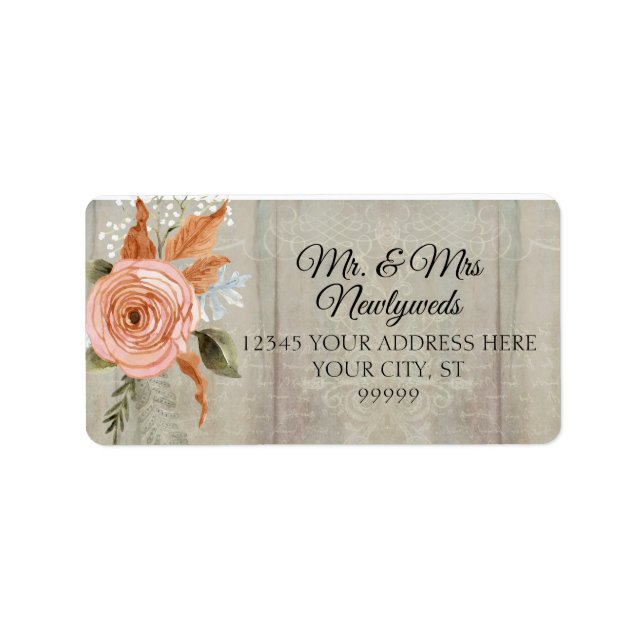 Autumn Fall Floral Peony Terracotta Gray Address Label (Front)