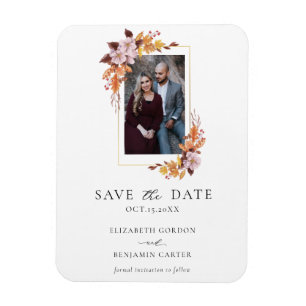 Autumn Fall Floral Photo Elegant Script Wedding Magnet