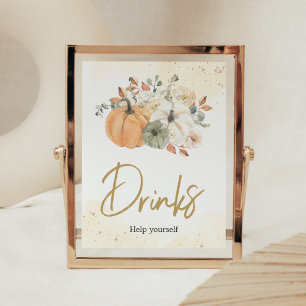 Autumn Fall Floral Pumpkin Baby Shower Drinks Poster