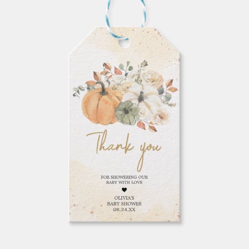 Autumn Fall Floral Pumpkin Baby Shower Favor Tags