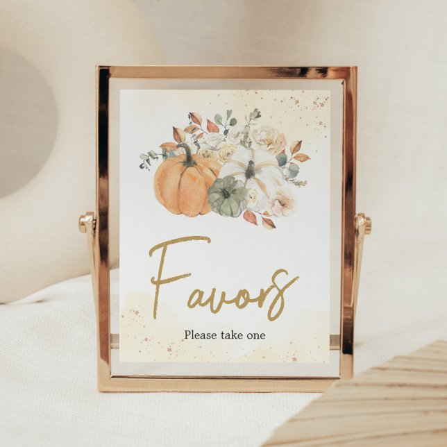 Autumn Fall Floral Pumpkin Baby Shower Favors Poster (A Little Pumpkin Baby Shower Favors Sign)