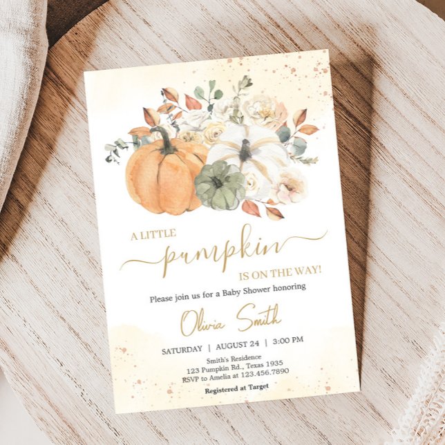 Autumn Fall Floral Pumpkin Baby Shower Invitation (A Little Pumpkin Baby Shower Invitation)