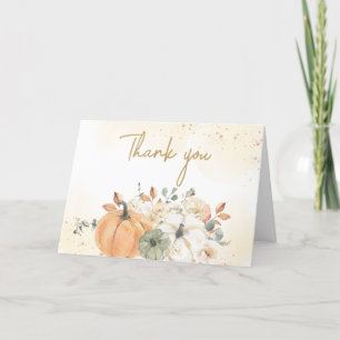 Autumn Fall Floral Pumpkin Baby Shower Thank You Card