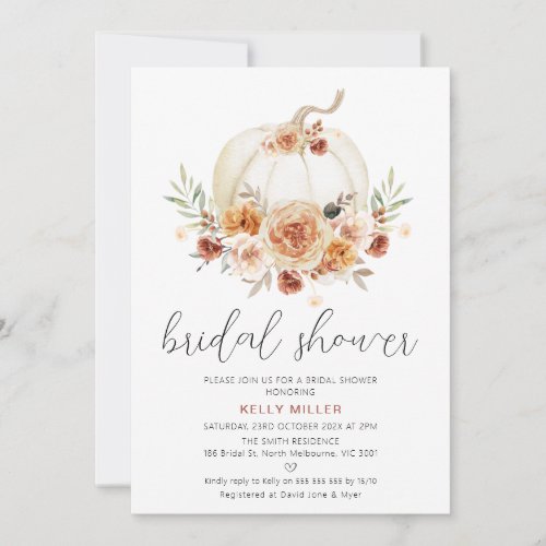 Autumn Fall Floral Pumpkin Bridal Shower Invitatio Invitation