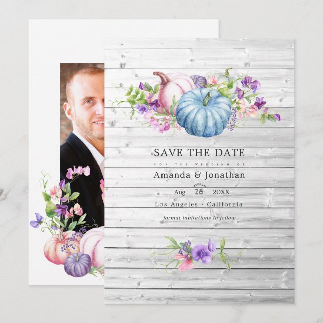 Autumn - Fall Floral Rustic Country Barn Wedding Save The Date (Front/Back)