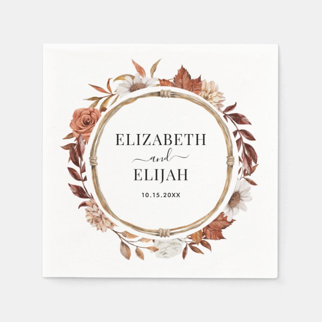 Autumn Fall Floral Terracotta Wedding Napkins (Front)