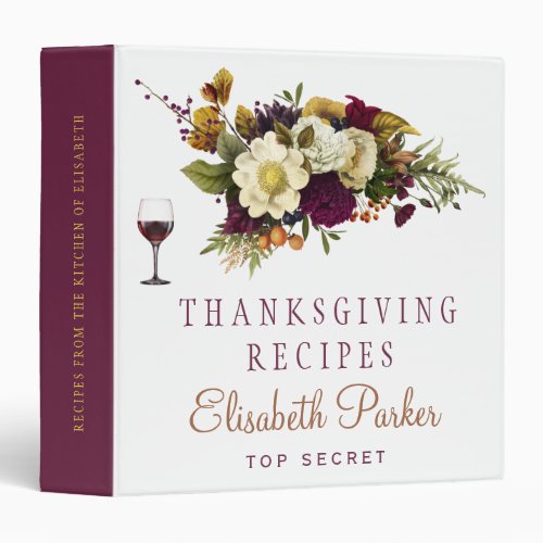 Autumn fall floral Thanksgiving recipe book 3 Ring Binder