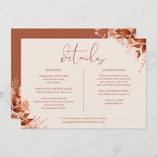Autumn Fall Floral Wedding Details Information Invitation