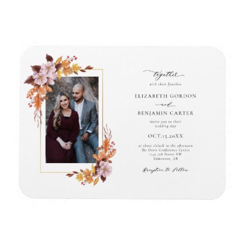 Autumn Fall Floral Wedding Foliage Script Photo Magnet