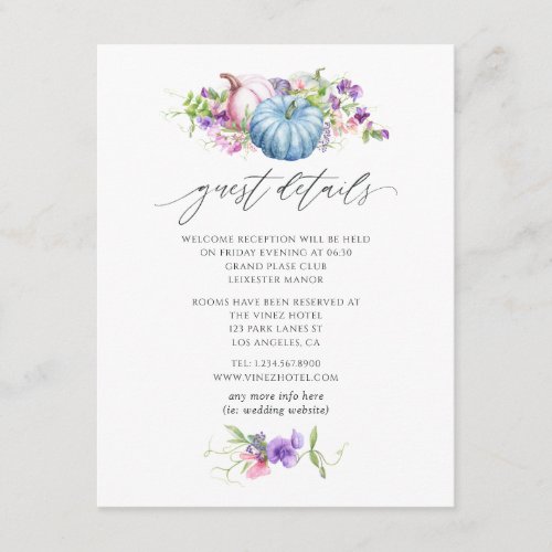 Autumn _ Fall Floral Wedding Guest Details Enclosure Card