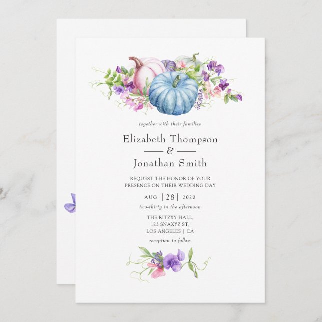Autumn - Fall Floral Wedding Invitation (Front/Back)