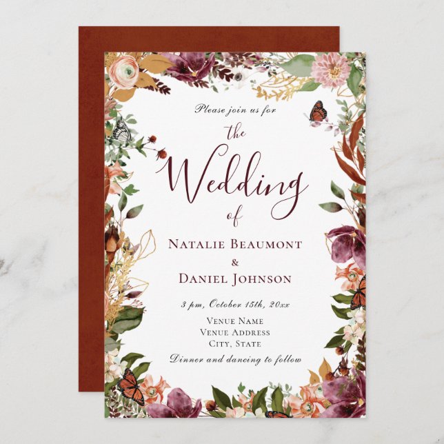 Autumn Fall Floral Wedding Invitation (Front/Back)