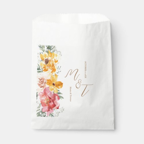 Autumn Fall Floral Wedding Monogram  Favor Bag