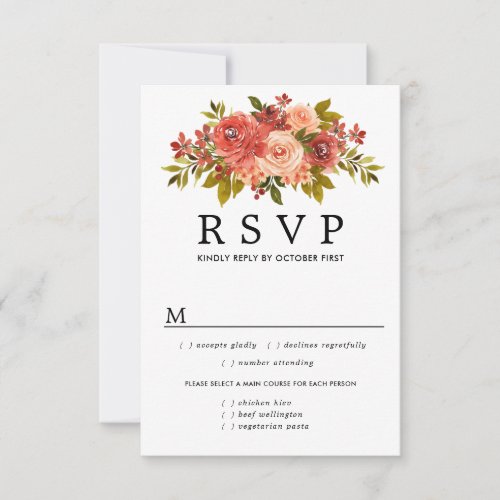 Autumn Fall Floral Wedding RSVP Card Meal Options