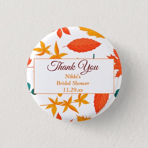 Autumn Fall Floral Wreath Add Name Date Thank You  Button