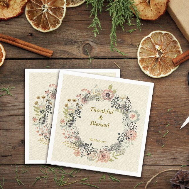 Autumn Fall Florals Personalize Party Napkins (Creator Uploaded)
