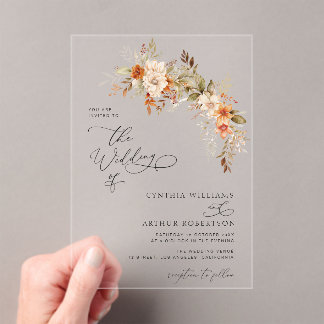 Autumn fall florals wedding acrylic invitations