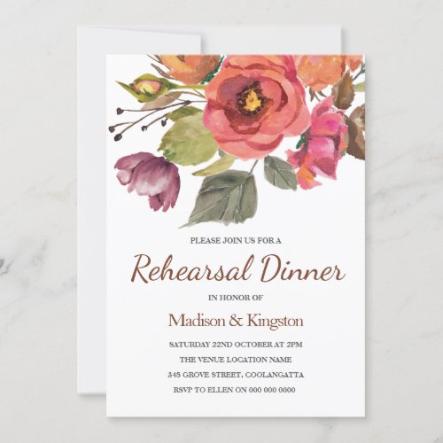 Autumn Fall Flower Wedding Rehearsal Dinner Invite