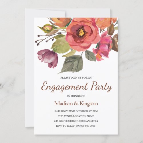 Autumn Fall Flowers Engagement Party Invitation