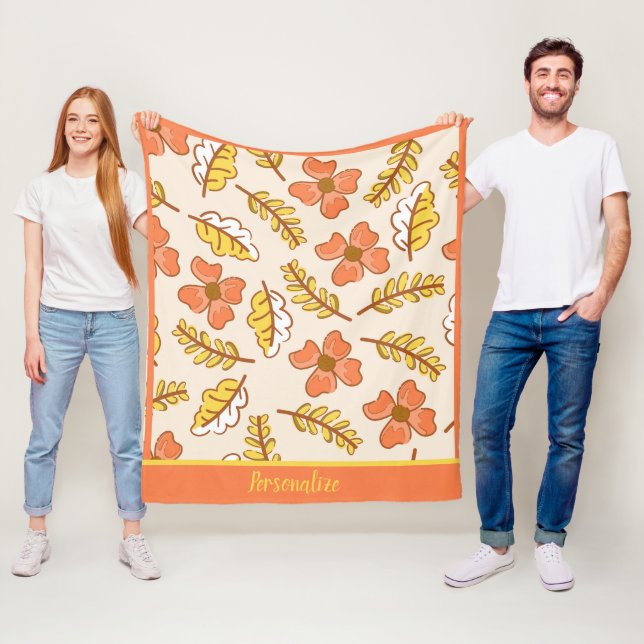 Autumn Fall Flowers Leaves Pattern Personalize Fleece Blanket (In Situ)
