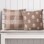 Autumn Fall Foliage Custom Monogram & Taupe Plaid  Throw Pillow<br><div class="desc">Fall in love with the perfect combination of beautiful fall foliage and cozy plaid with our fall-style cozy chic home decor pillow. Personalize with your own unique monogram and transform your space into a cozy sanctuary for unforgettable Thanksgiving gatherings and fall home decorating. Illustrations are hand-drawn original artwork by Moodthology...</div>