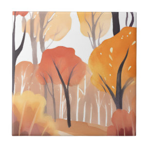 Autumn Fall Foliage Forest Watercolor Leaves Ceramic Tile