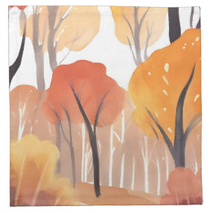 Autumn Fall Foliage Forest Watercolor Leaves Cloth Napkin