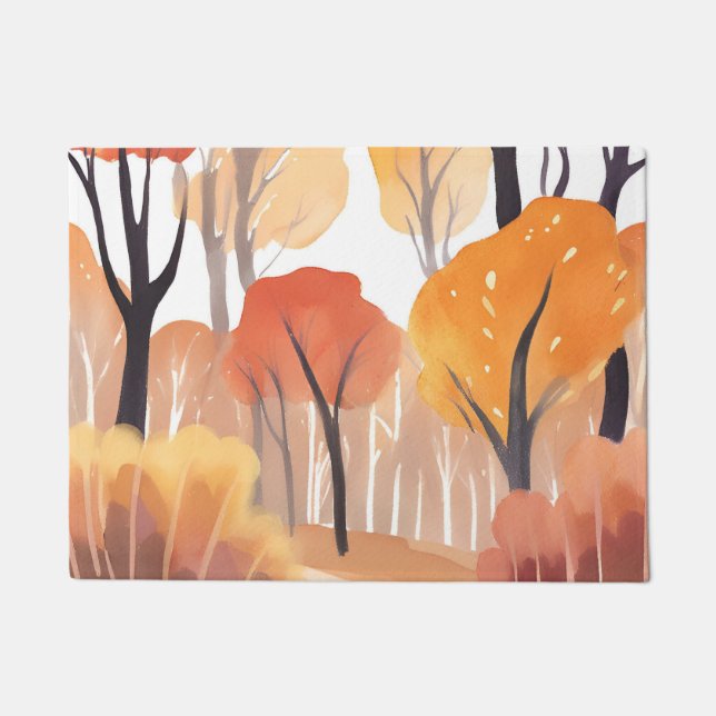 Autumn Fall Foliage Forest Watercolor Leaves Doormat (Front)
