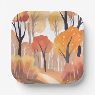 Autumn Fall Foliage Forest Watercolor Leaves Paper Plates