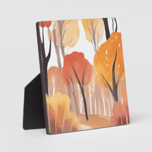 Autumn Fall Foliage Forest Watercolor Leaves Plaque