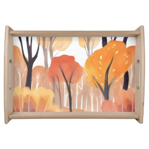 Autumn Fall Foliage Forest Watercolor Leaves Serving Tray