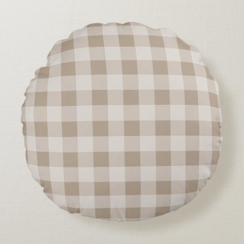 Autumn Fall Foliage Leaves Brown Plaid Pattern Round Pillow