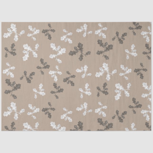 Autumn Fall Foliage Leaves Brown Taupe Pattern Tissue Paper (Front)