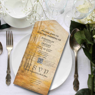 Autumn Fall Forest Watercolor Style QR Code All In One Invitation