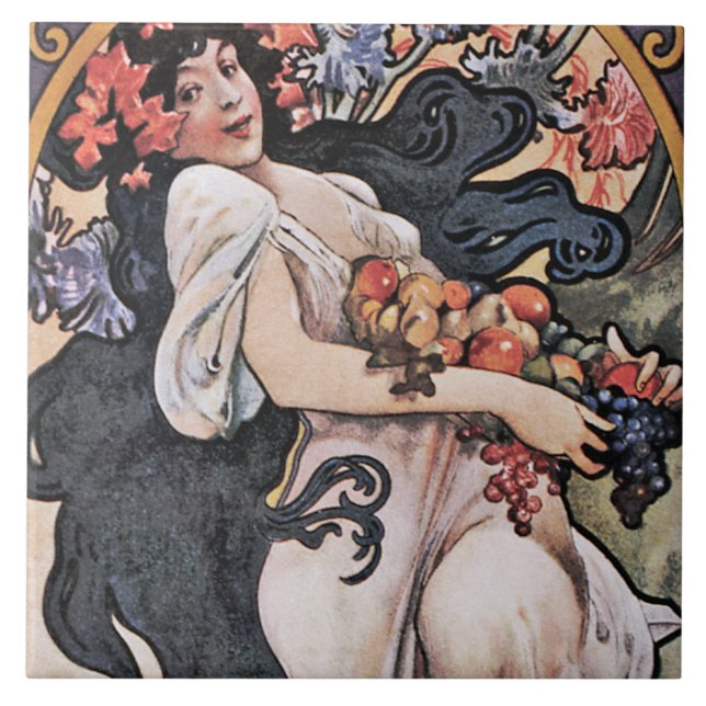 Autumn, Fall (Four Seasons), Mucha Ceramic Tile (Front)