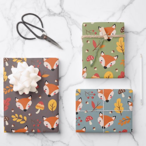 Autumn Fall Foxes Wrapping Paper Set