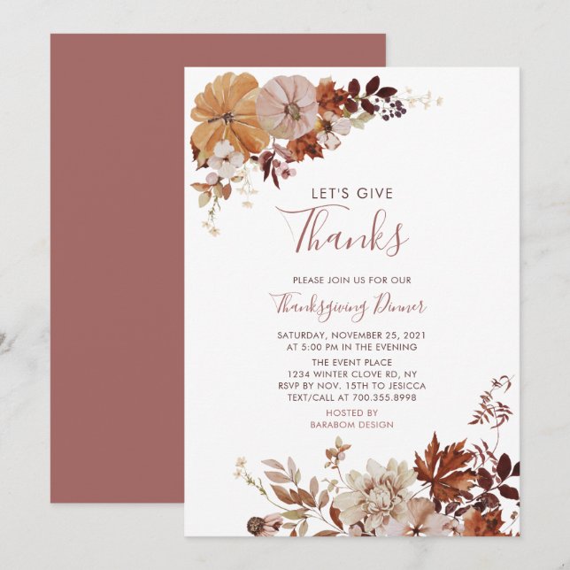 Autumn/Fall  Friends giving /Thanks giving Dinner  Invitation (Front/Back)