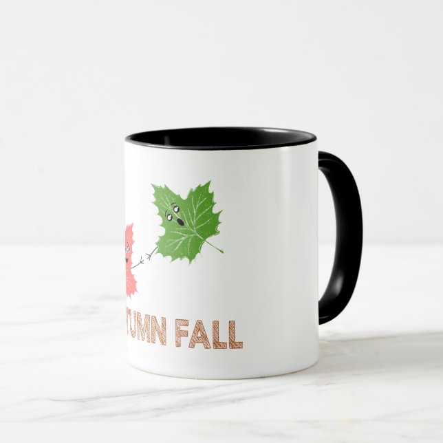 Autumn Fall Funny Maple Leaf Joke Cartoon Design Mug (Front Right)
